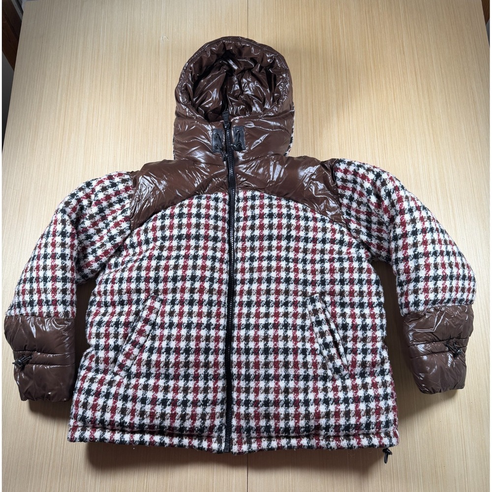 Bernardo Love Mixed Media Heavy Puffer‎ Coat Womens Large Multicolor Houndstooth